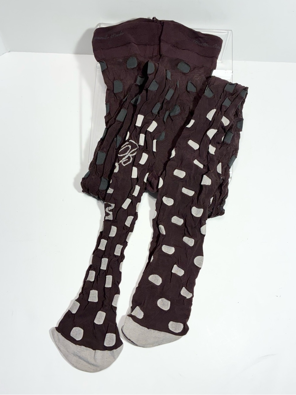 Berthe France Polka Dot Sheer Tights Charcoal Gray Size 3/4 (M/L)